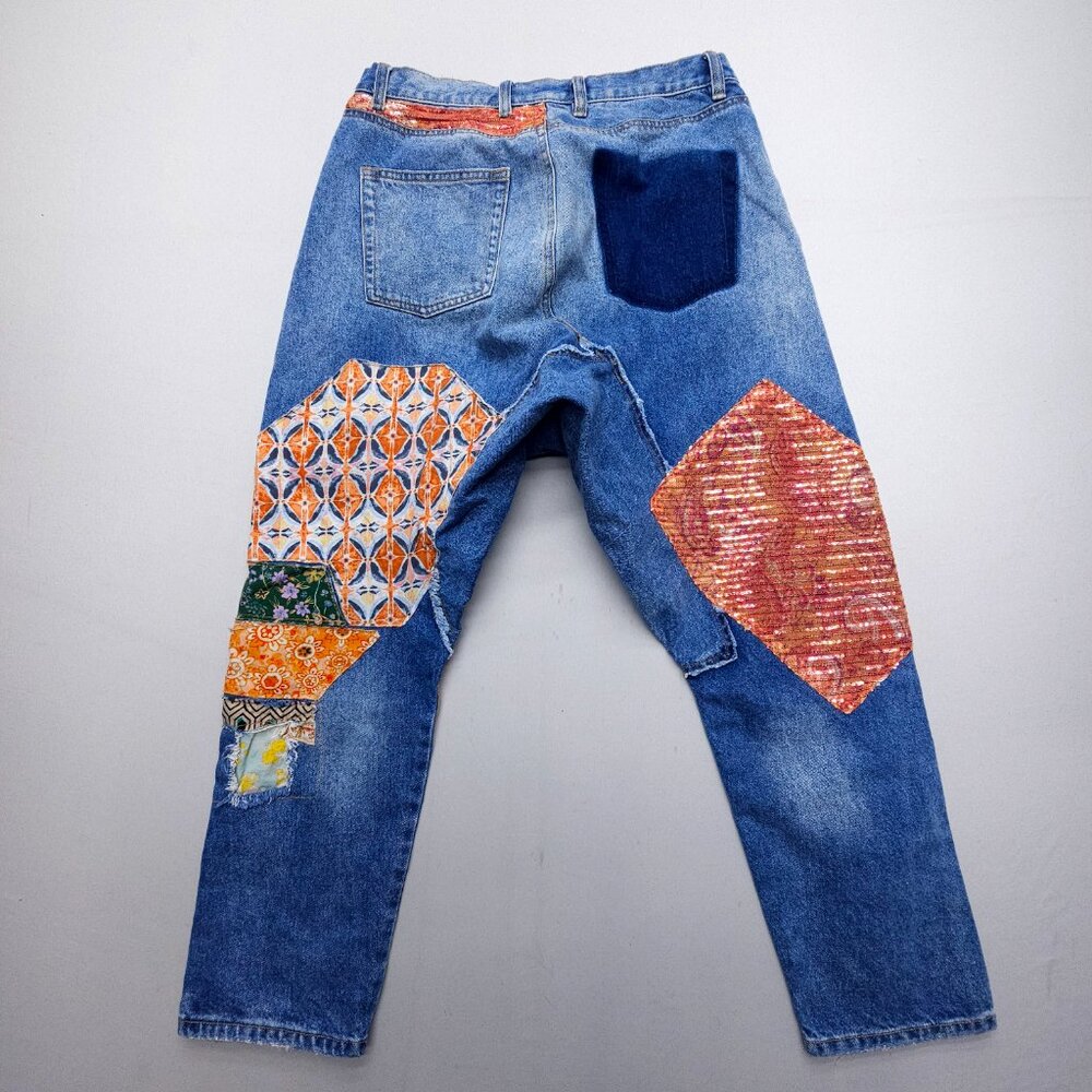 Free People High Rise Patchwork Jeans - Blue and Multicolor - Picture 5 of 14